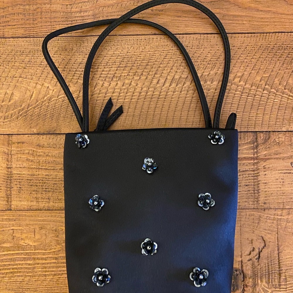 Liz Claiborne black satin/sequin evening bag with double strap